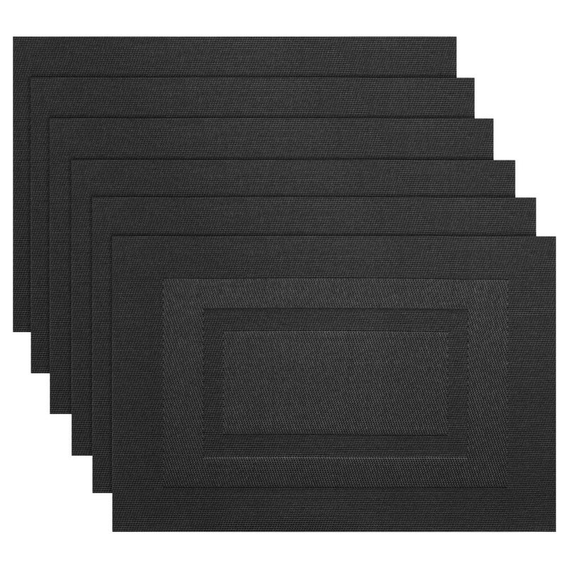 PIGCHCY Placemats,Washable Woven Vinyl Durable Placemats for Dining Table,Easy to Clean Plastic Placemats Set of 6 (18 x 12 inches, Pure Black) - Image 1
